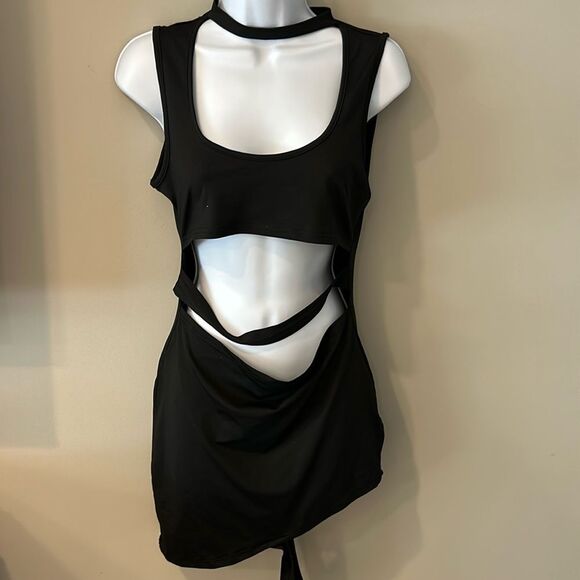 Shein Women's Black Sleeveless Round Neck Sexy Party Cutout Dress Mini Medium - Picture 1 of 9